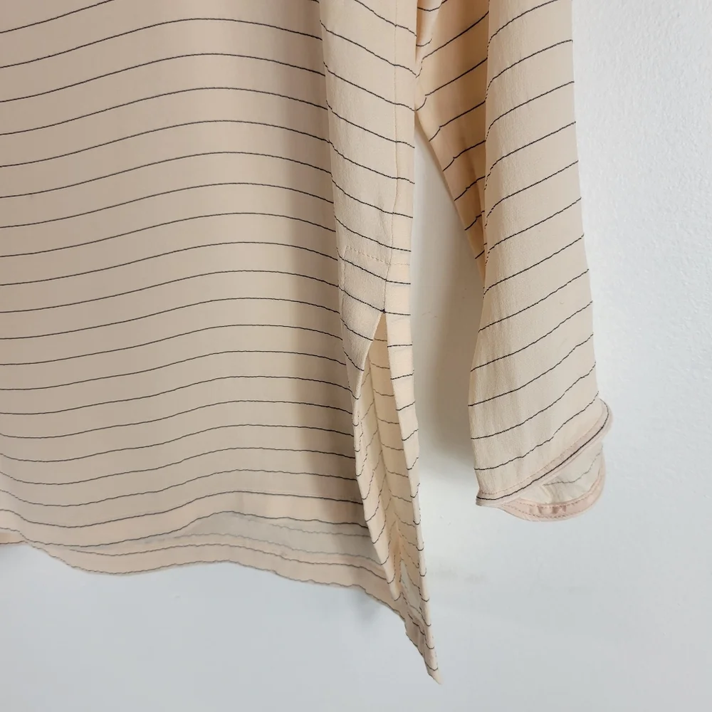 MaxMara Silk Semi Sheer Striped Long Sleeve Crewneck Split Side Blouse - Picture 7 of 10
